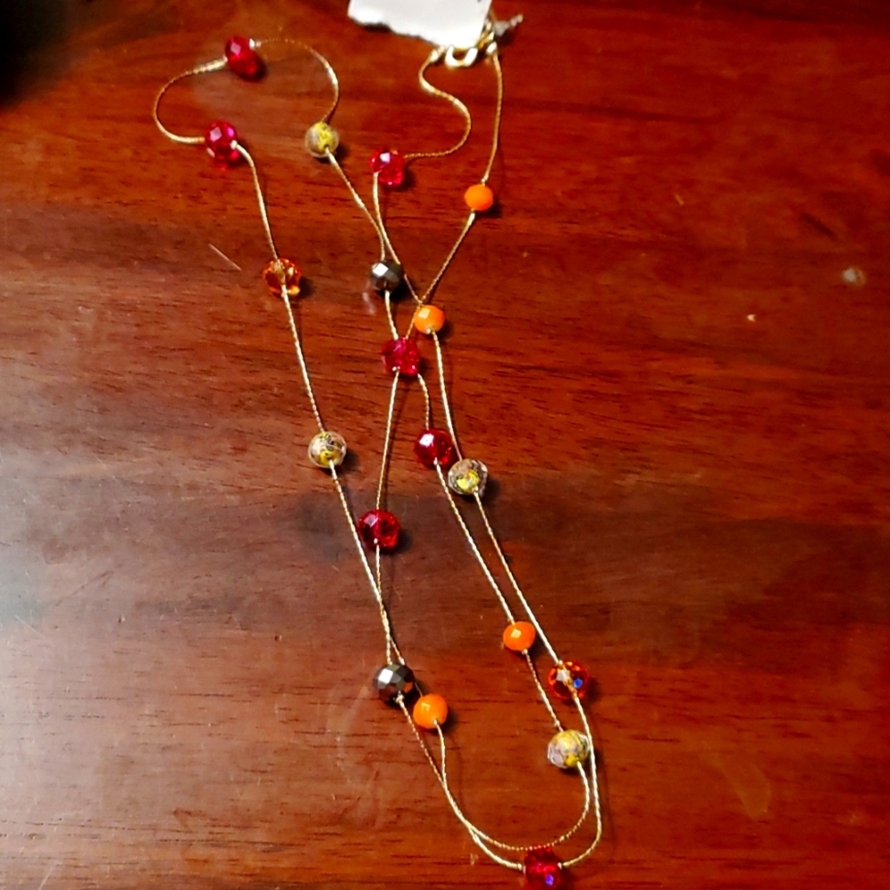 Long bright beaded necklace
